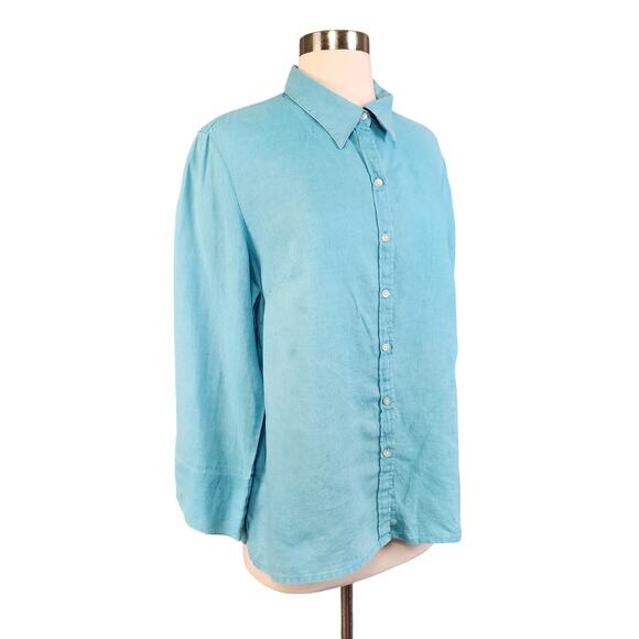 Talbots Womens Linen Button Down Shirt Size 14 Powder Blue Lightweight Lagenlook - Picture 2 of 10